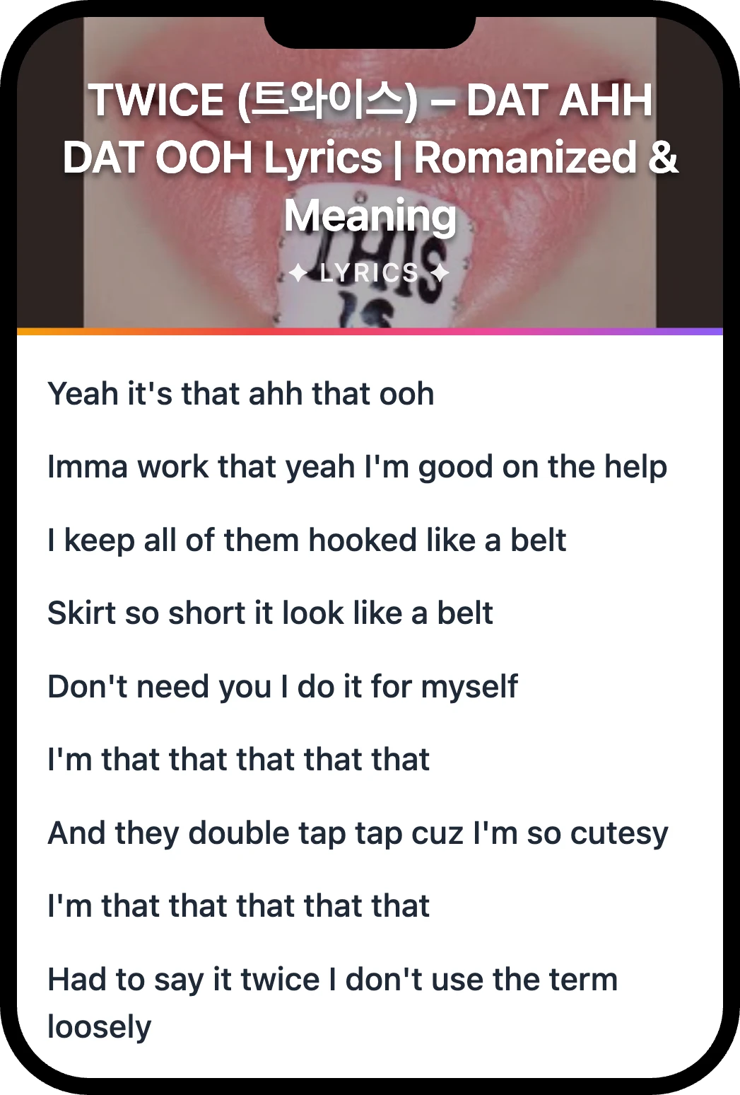 TWICE (트와이스) DAT AHH DAT OOH lyrics romanization and English meaning