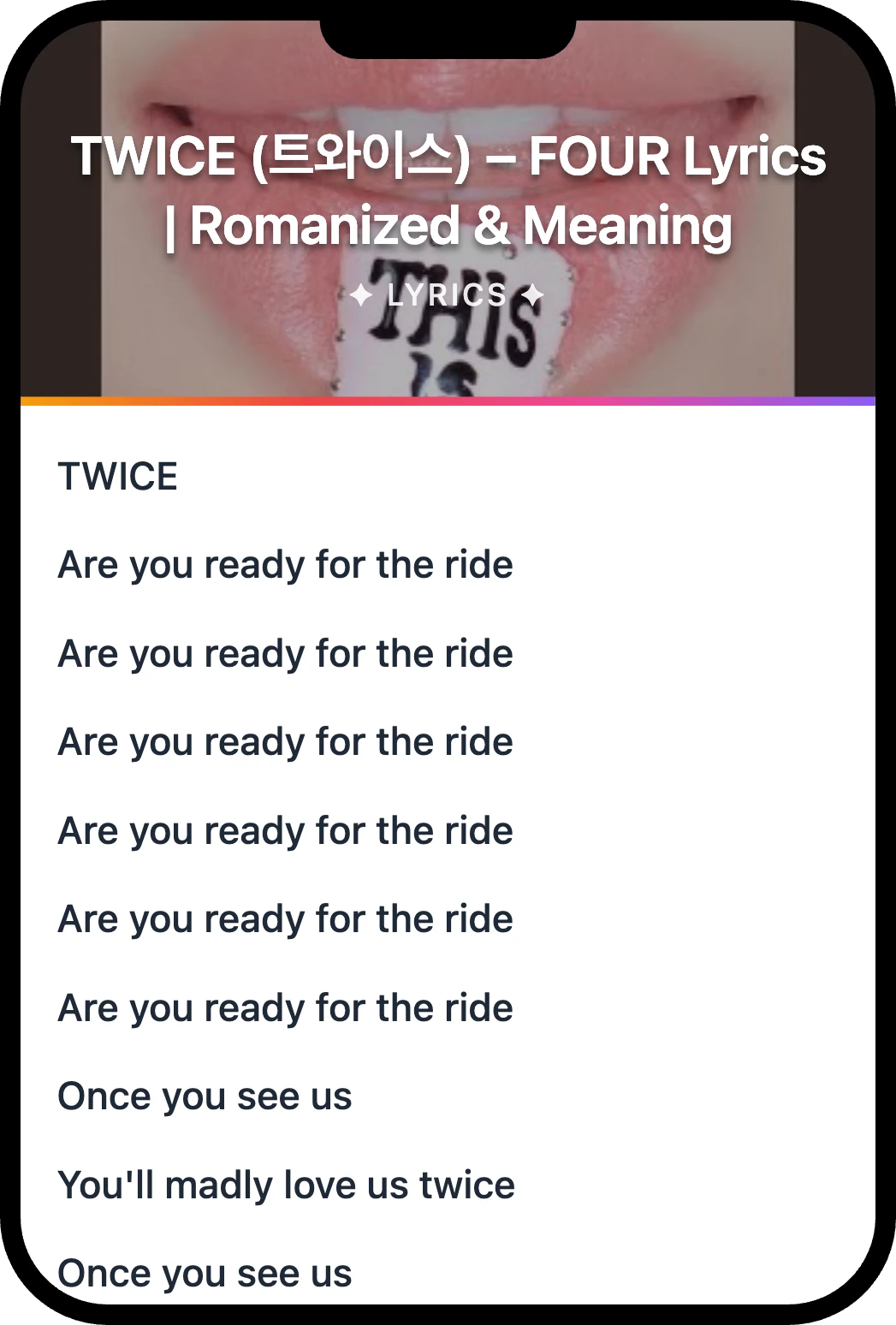 TWICE (트와이스) FOUR lyrics romanization and English meaning