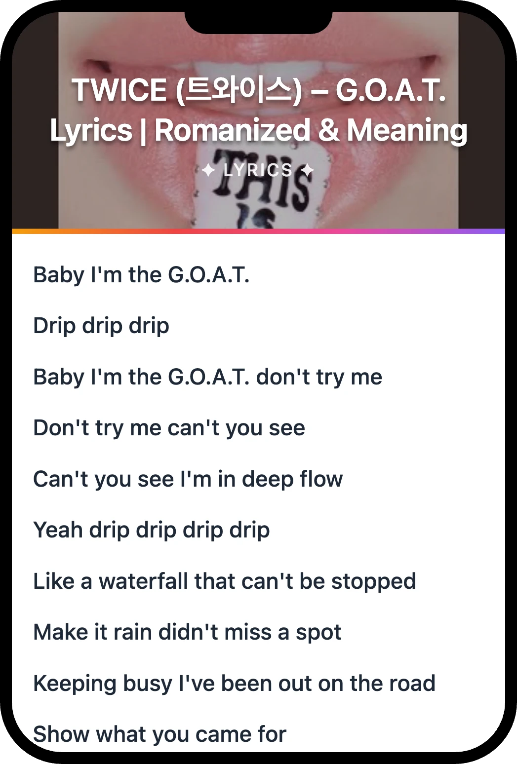 TWICE (트와이스) G.O.A.T. lyrics romanization and English meaning