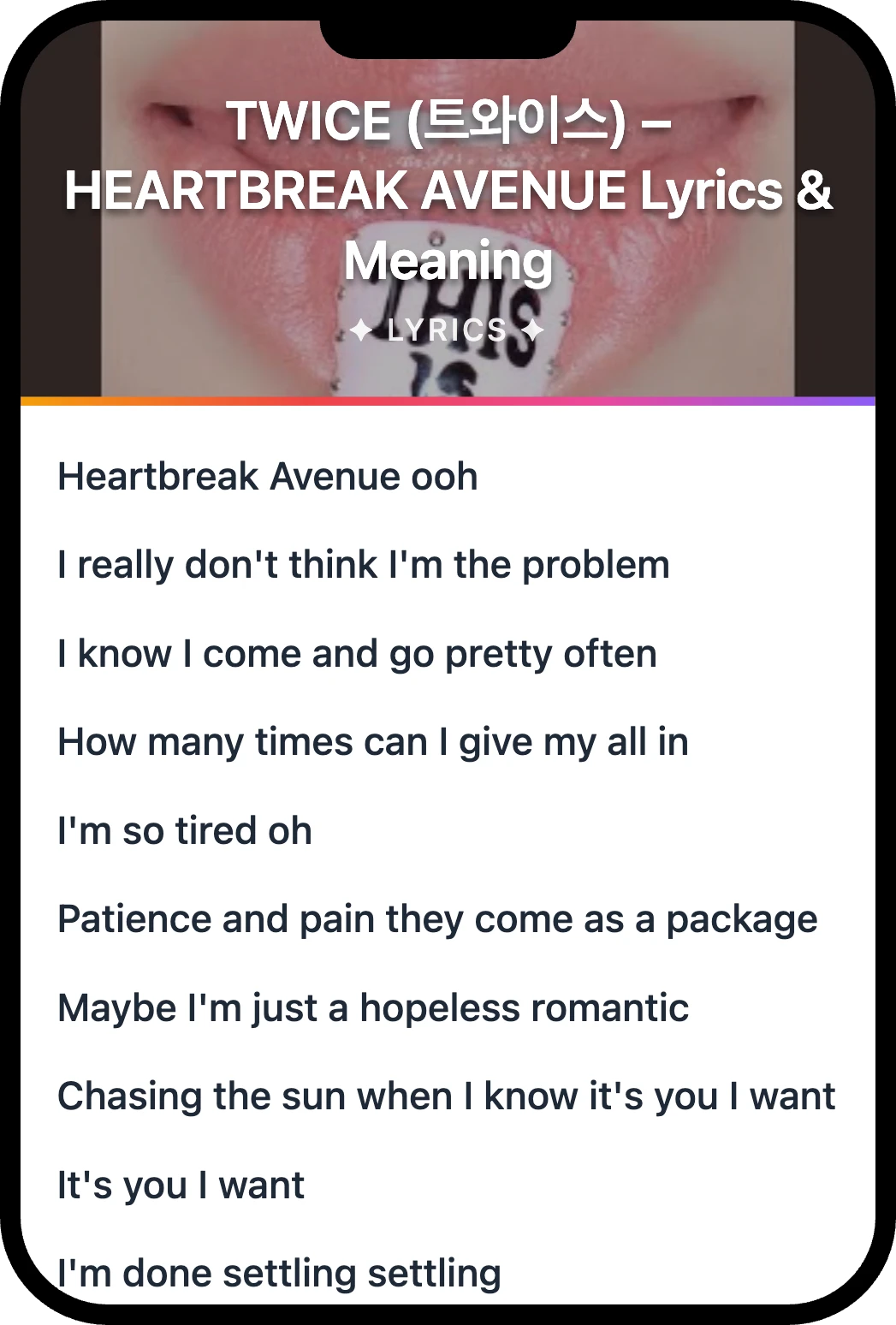 TWICE (트와이스) HEARTBREAK AVENUE lyrics romanization and English meaning