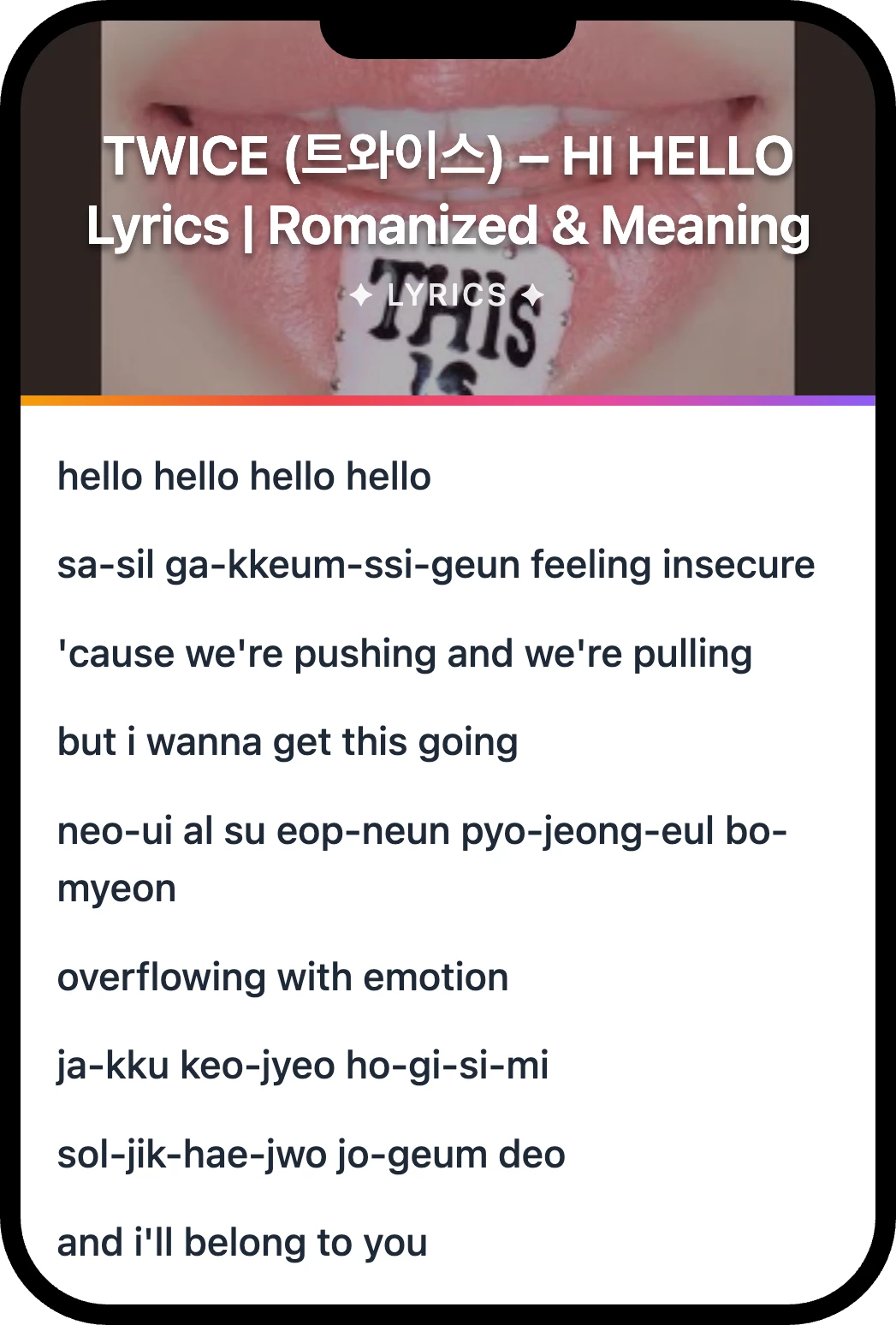 TWICE (트와이스) HI HELLO lyrics romanization and English meaning