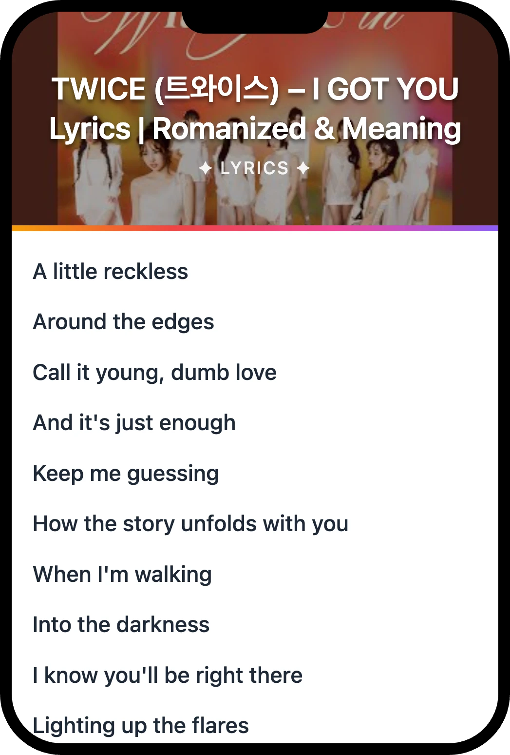 TWICE (트와이스) I GOT YOU lyrics romanization and English meaning