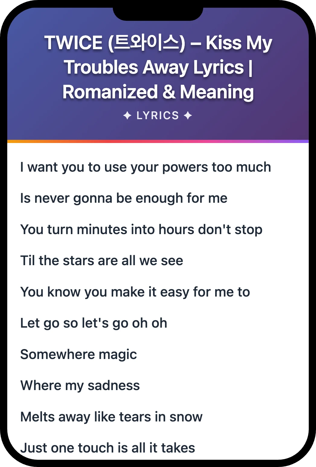 TWICE (트와이스) Kiss My Troubles Away lyrics romanization and English meaning