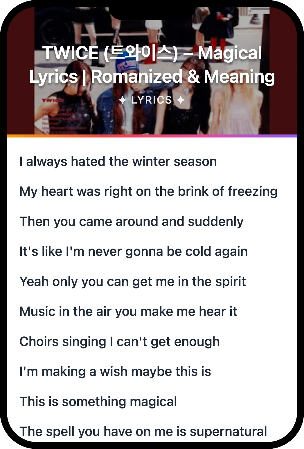 TWICE (트와이스) Magical lyrics romanization and English meaning