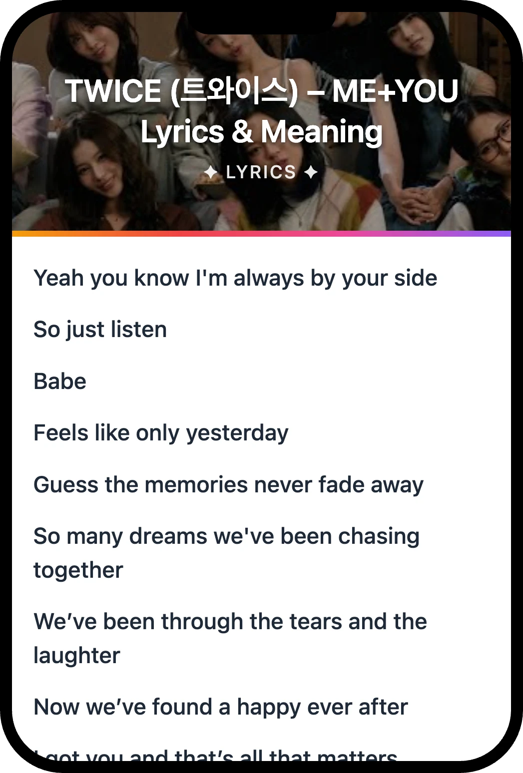 TWICE (트와이스) ME+YOU lyrics romanization and English meaning