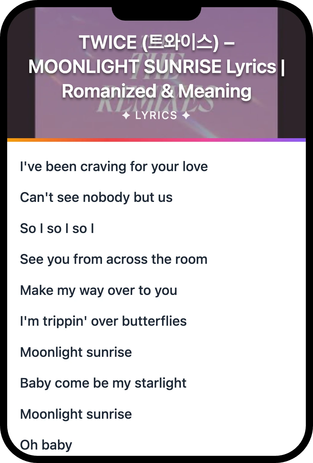 TWICE (트와이스) MOONLIGHT SUNRISE lyrics romanization and English meaning