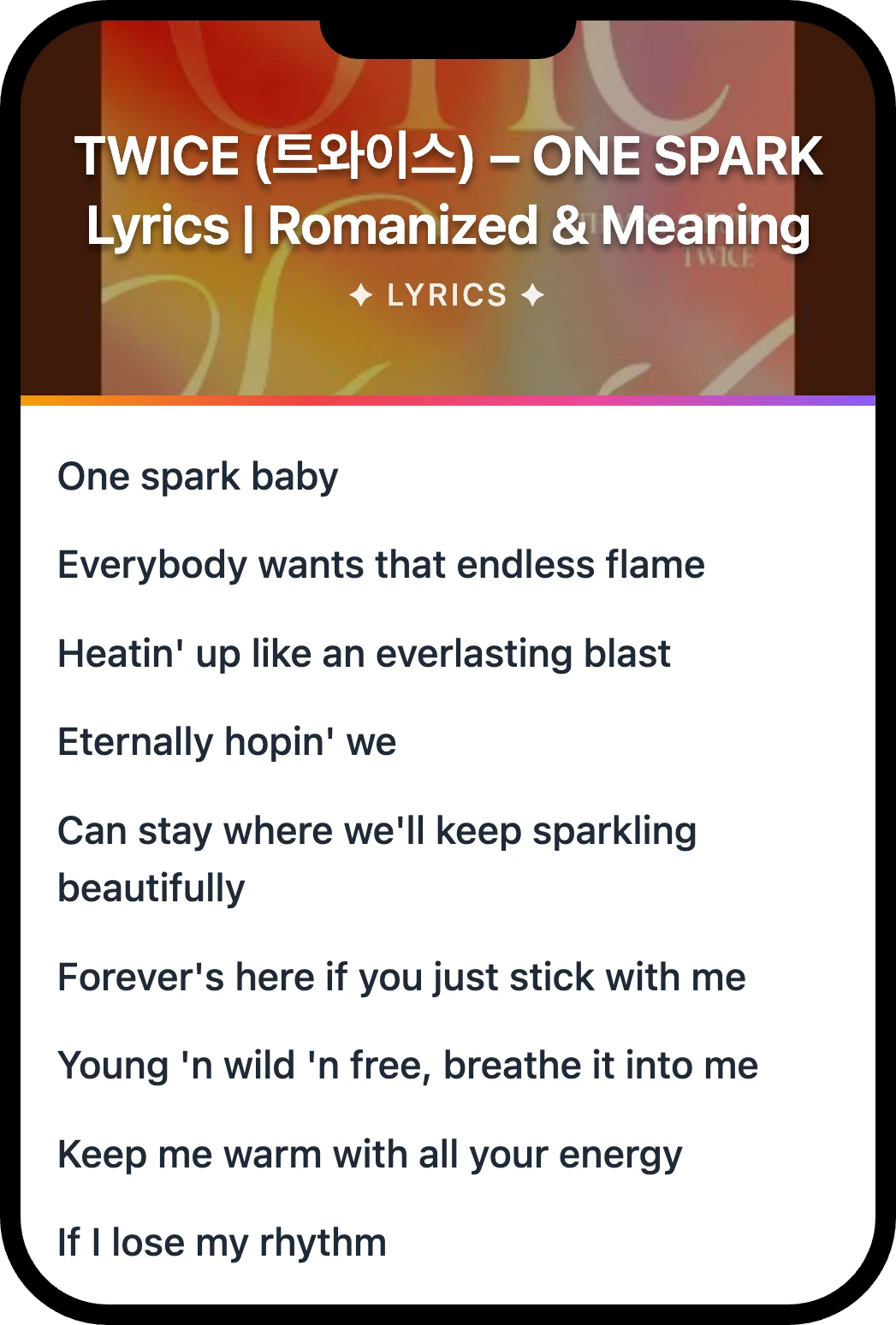 TWICE (트와이스) ONE SPARK lyrics romanization and English meaning