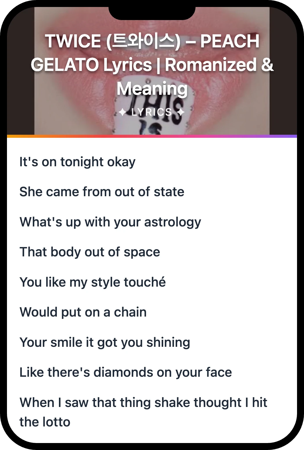 TWICE (트와이스) PEACH GELATO lyrics romanization and English meaning