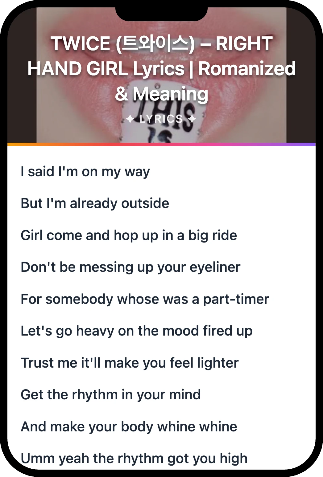 TWICE (트와이스) RIGHT HAND GIRL lyrics romanization and English meaning