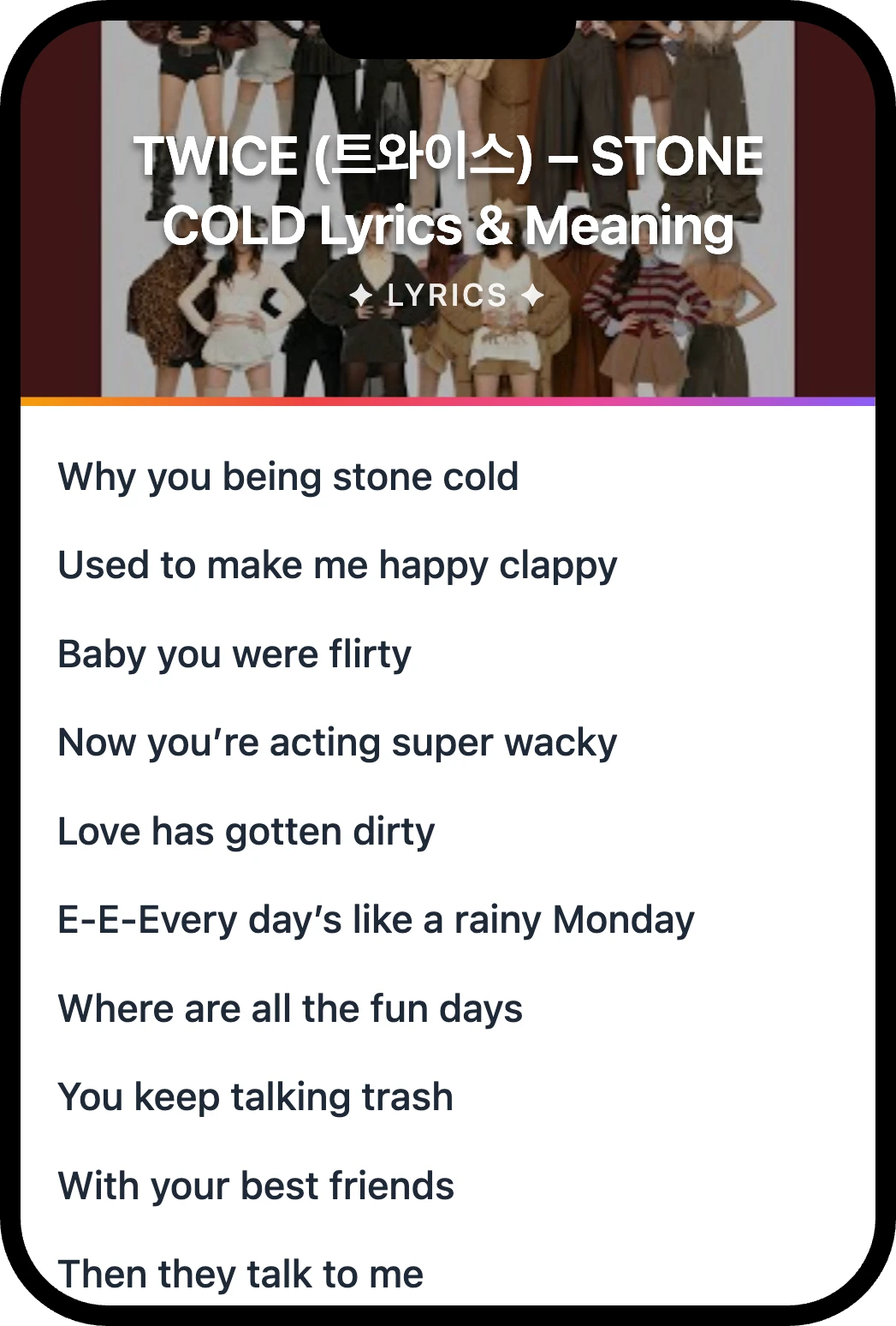 TWICE (트와이스) STONE COLD lyrics romanization and English meaning