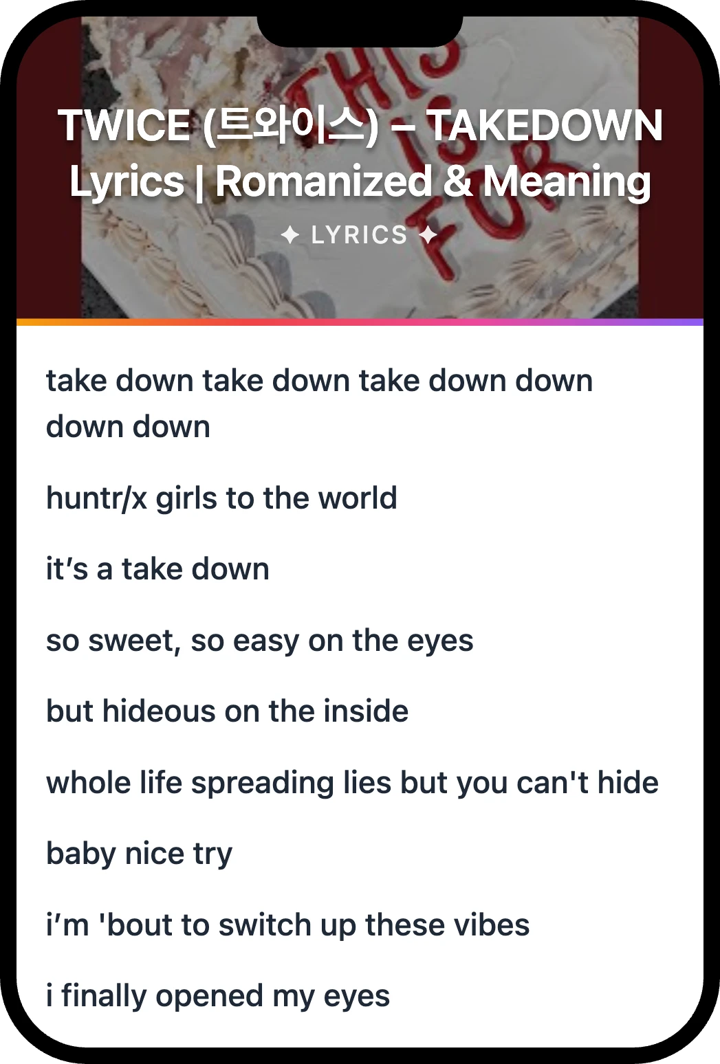 TWICE (트와이스) TAKEDOWN lyrics romanization and English meaning