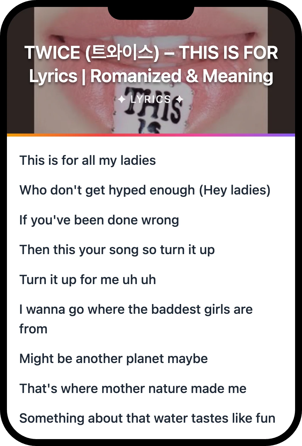 TWICE (트와이스) THIS IS FOR lyrics romanization and English meaning