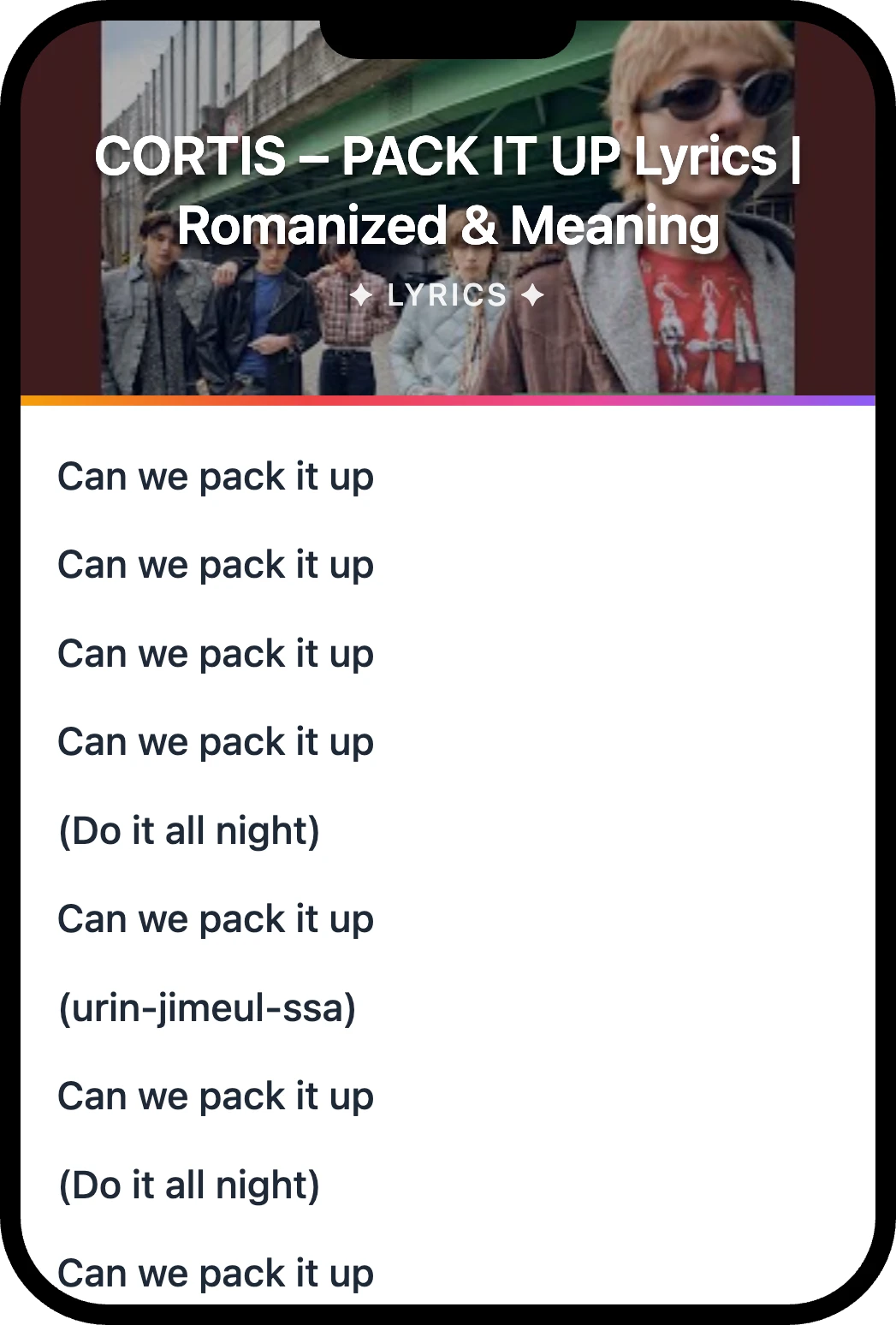 CORTIS PACK IT UP lyrics romanization and English meaning