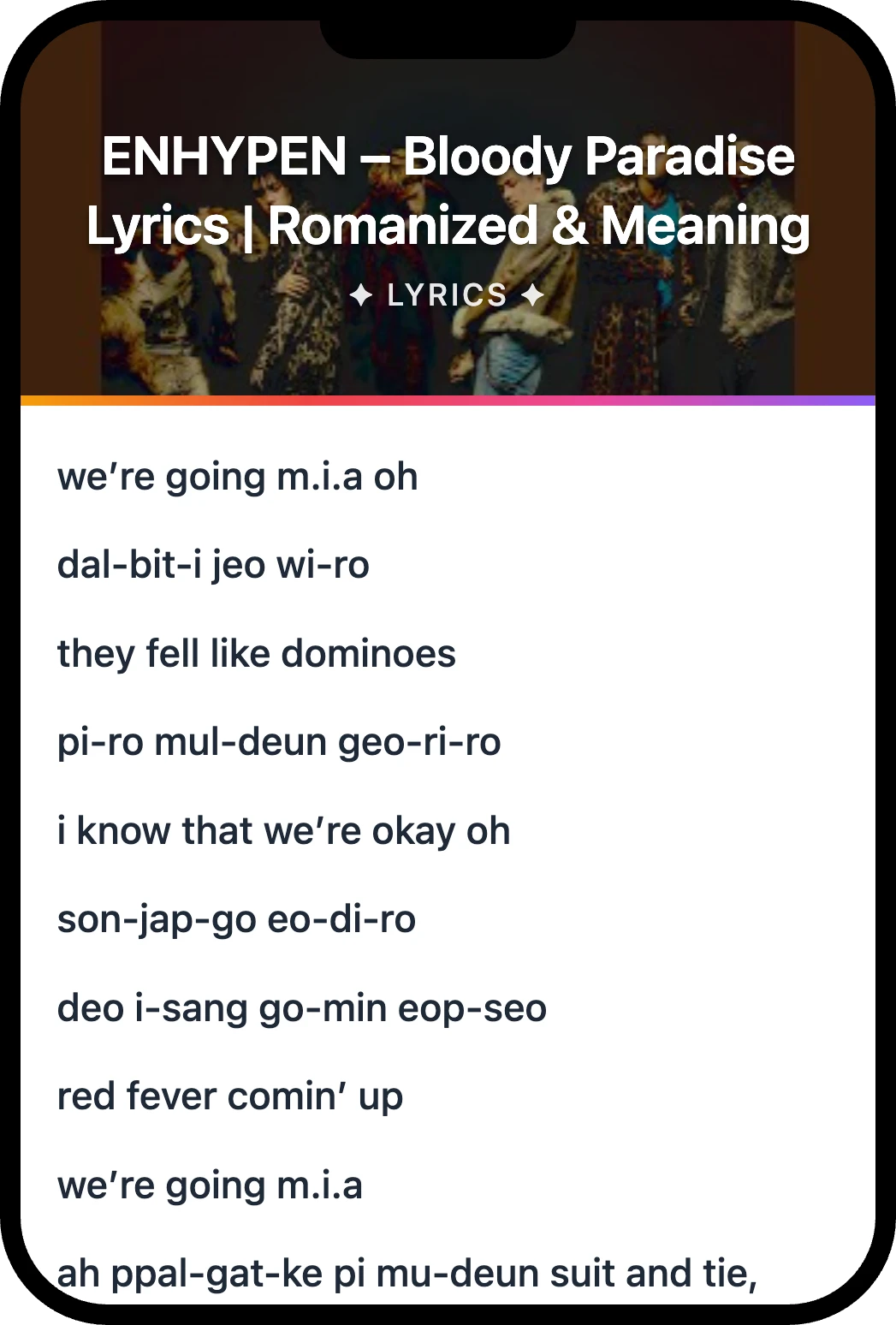 ENHYPEN Bloody Paradise lyrics romanization and English meaning