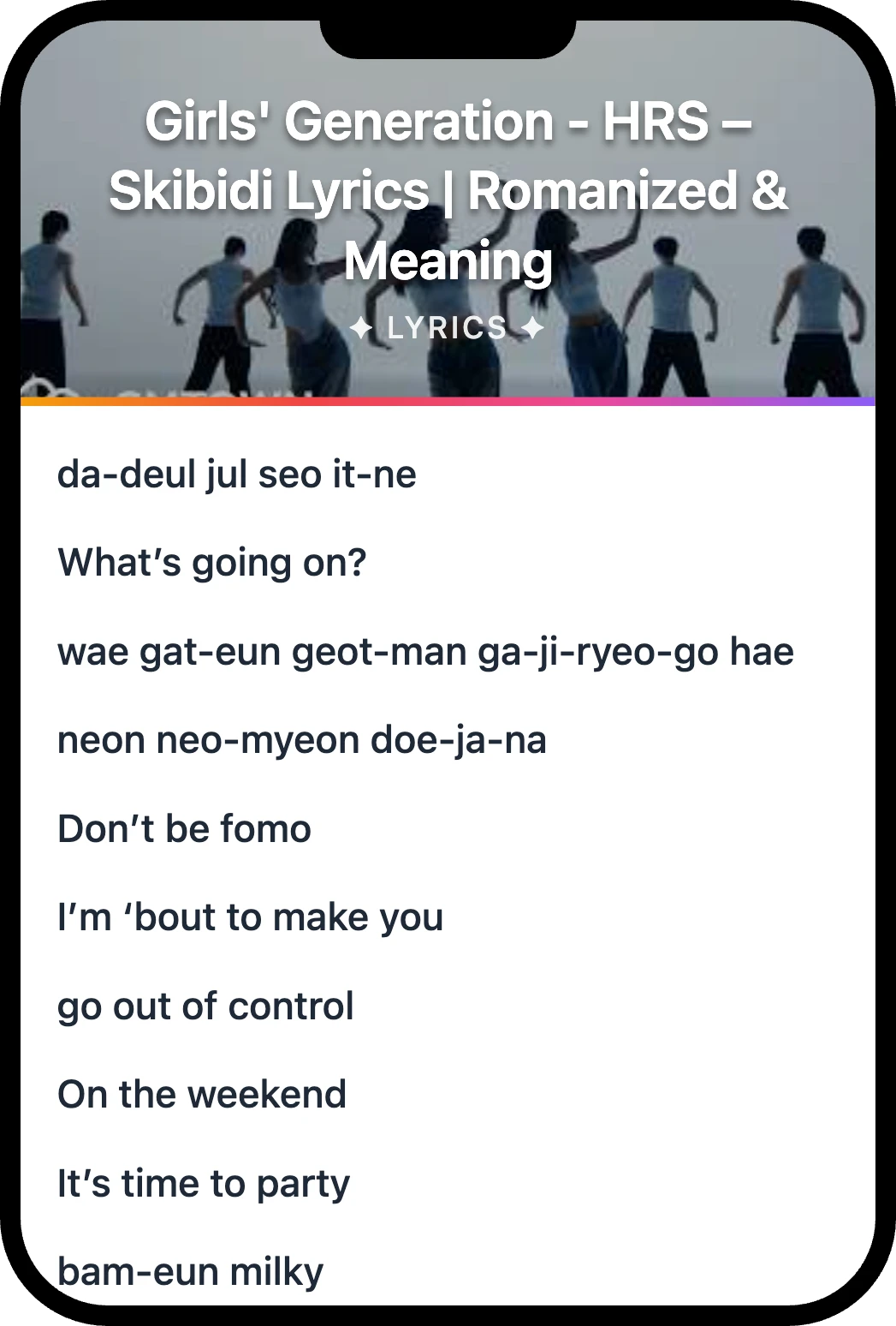 Girls' Generation - HRS Skibidi lyrics romanization and English meaning