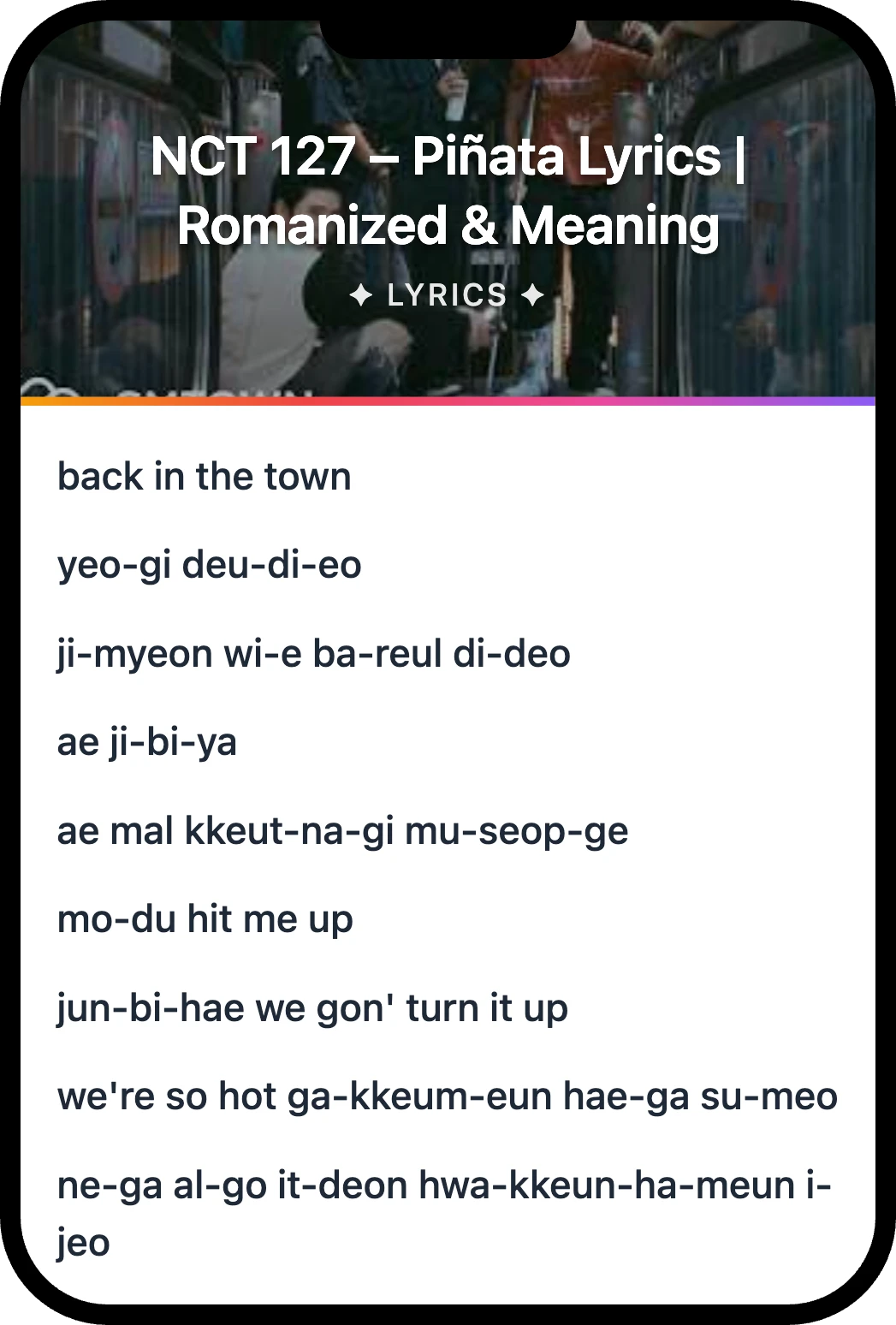 NCT 127 Piñata lyrics romanization and English meaning