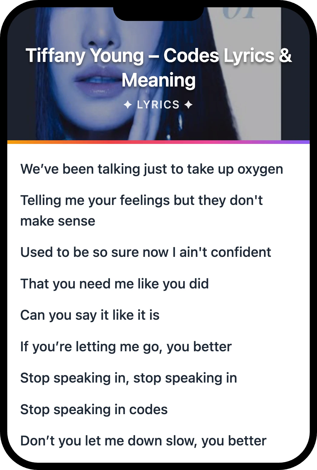 Tiffany Young Codes lyrics romanization and English meaning