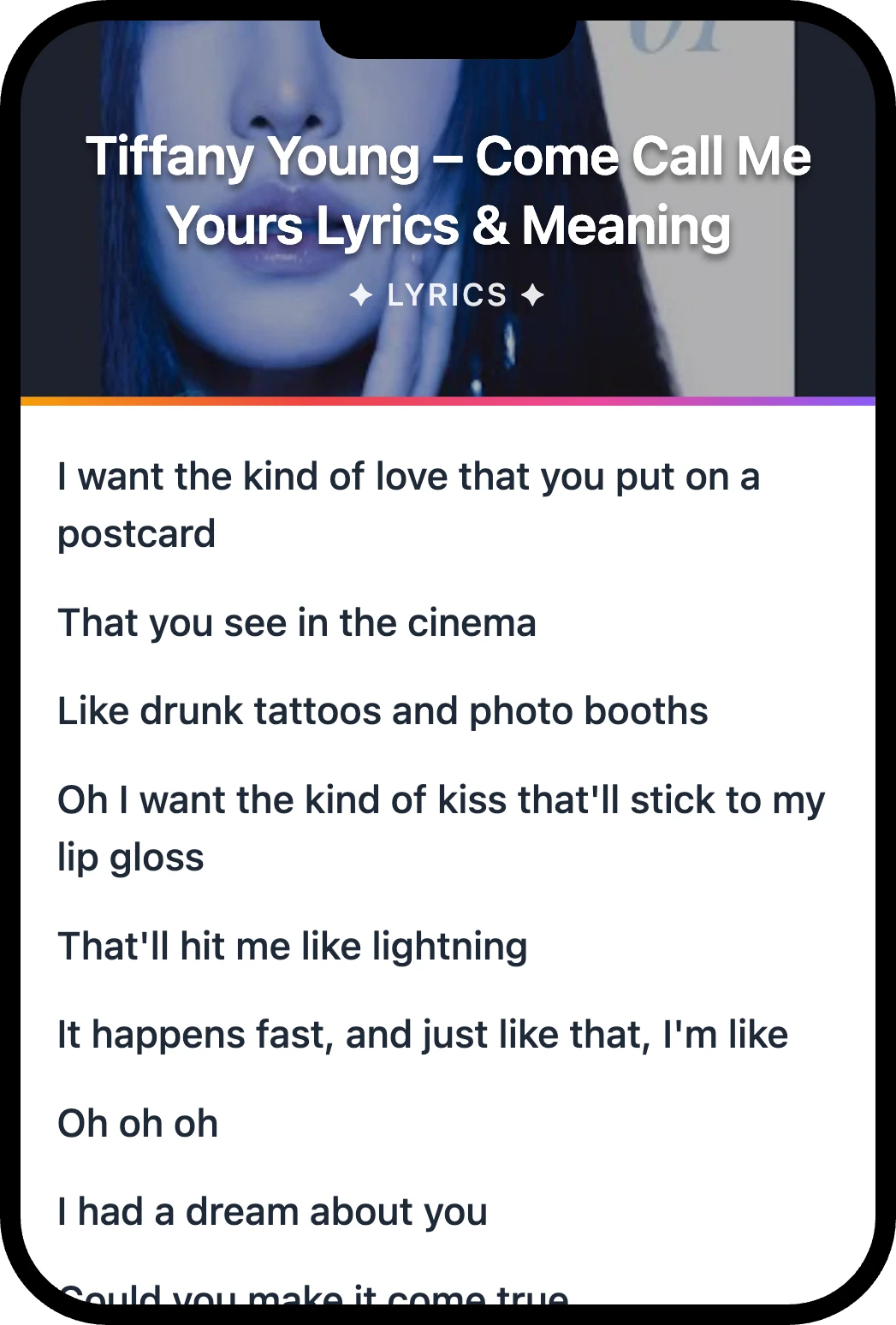 Tiffany Young Come Call Me Yours lyrics romanization and English meaning