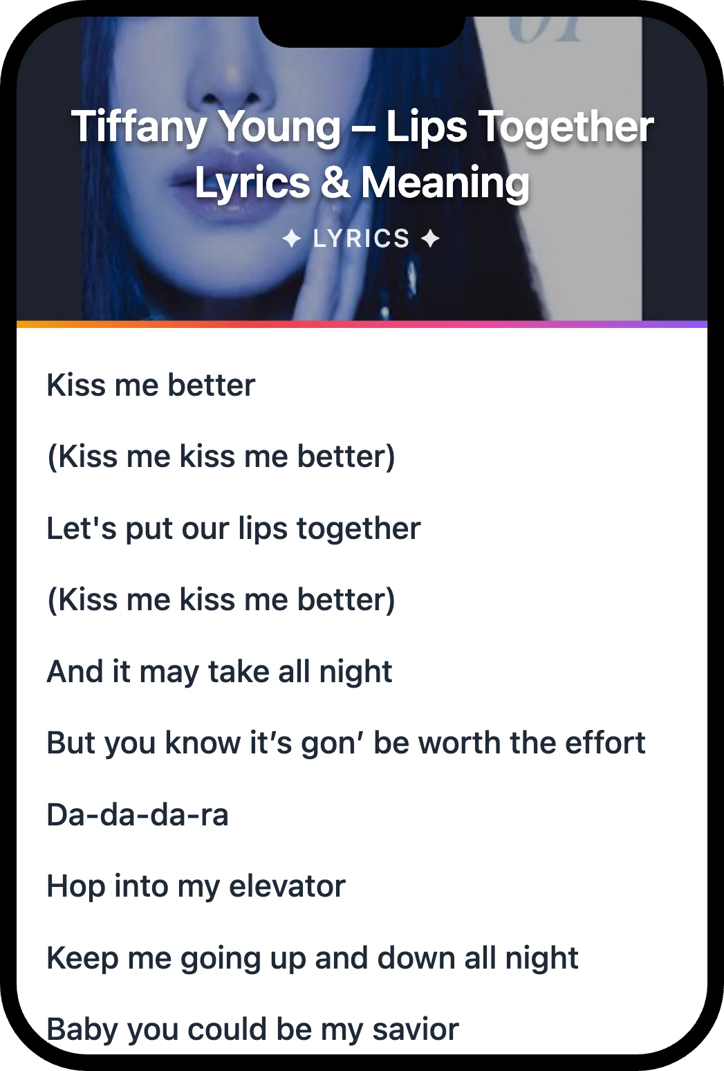 Tiffany Young Lips Together lyrics romanization and English meaning