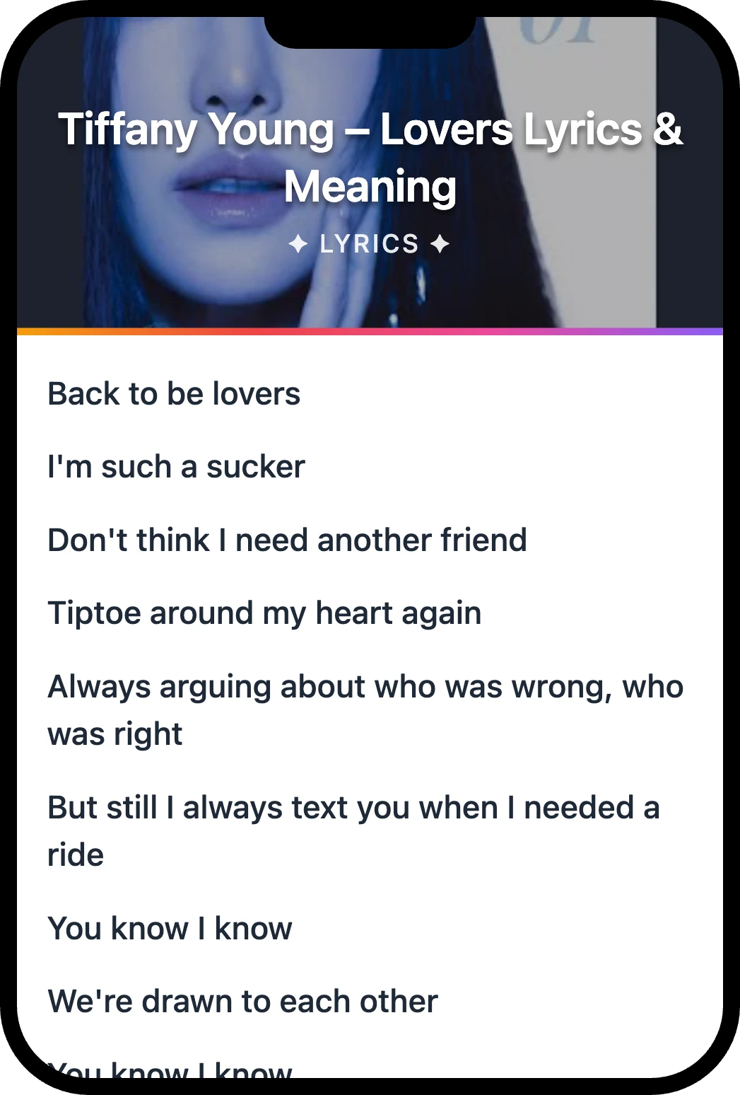 Tiffany Young Lovers lyrics romanization and English meaning