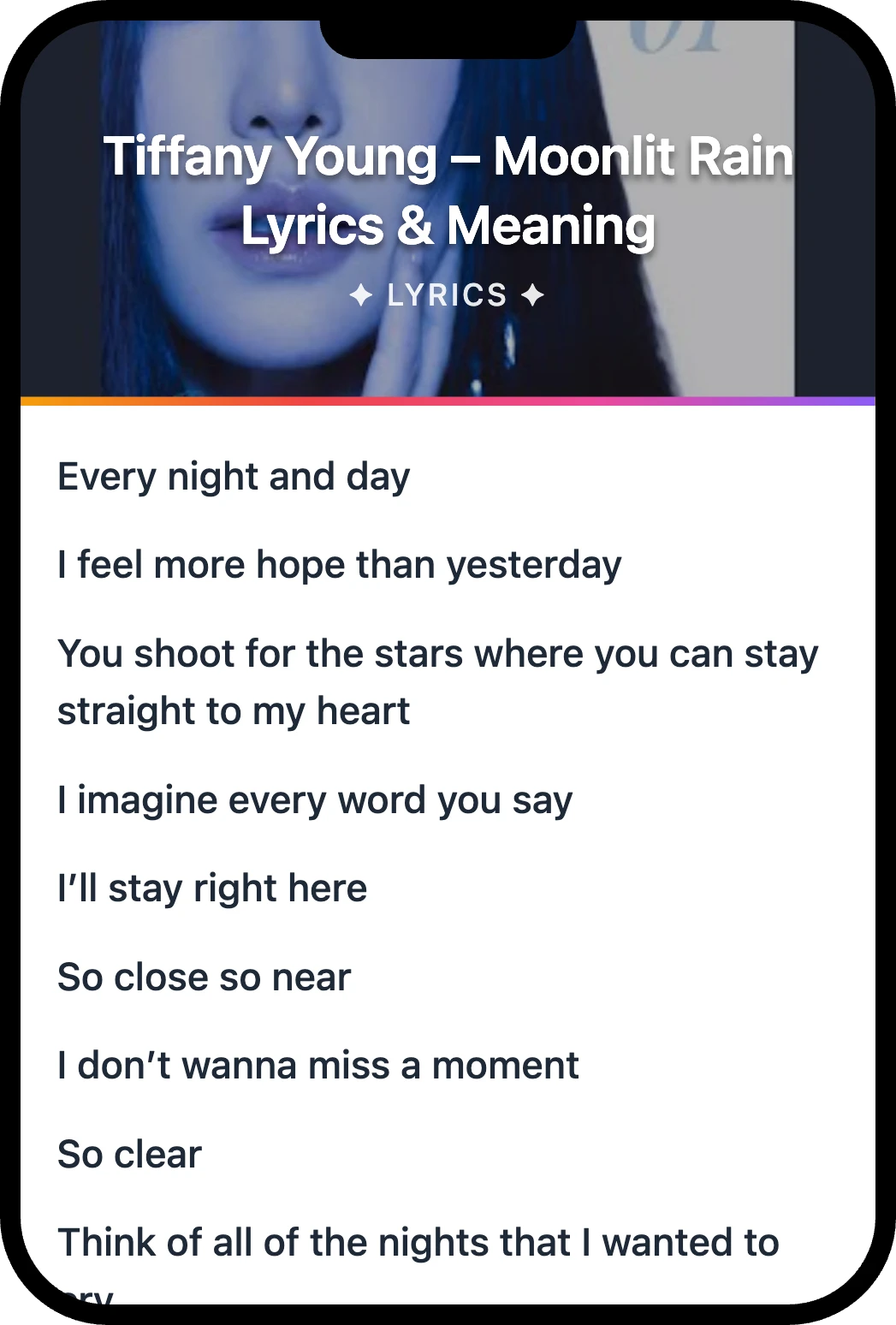 Tiffany Young Moonlit Rain lyrics romanization and English meaning