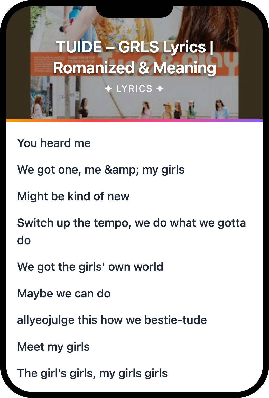 TUIDE GRLS lyrics romanization and English meaning